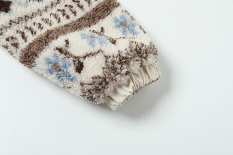 Nordic Fair Isle Faux Fur Hood Fleece Jacket | SEAKOFF