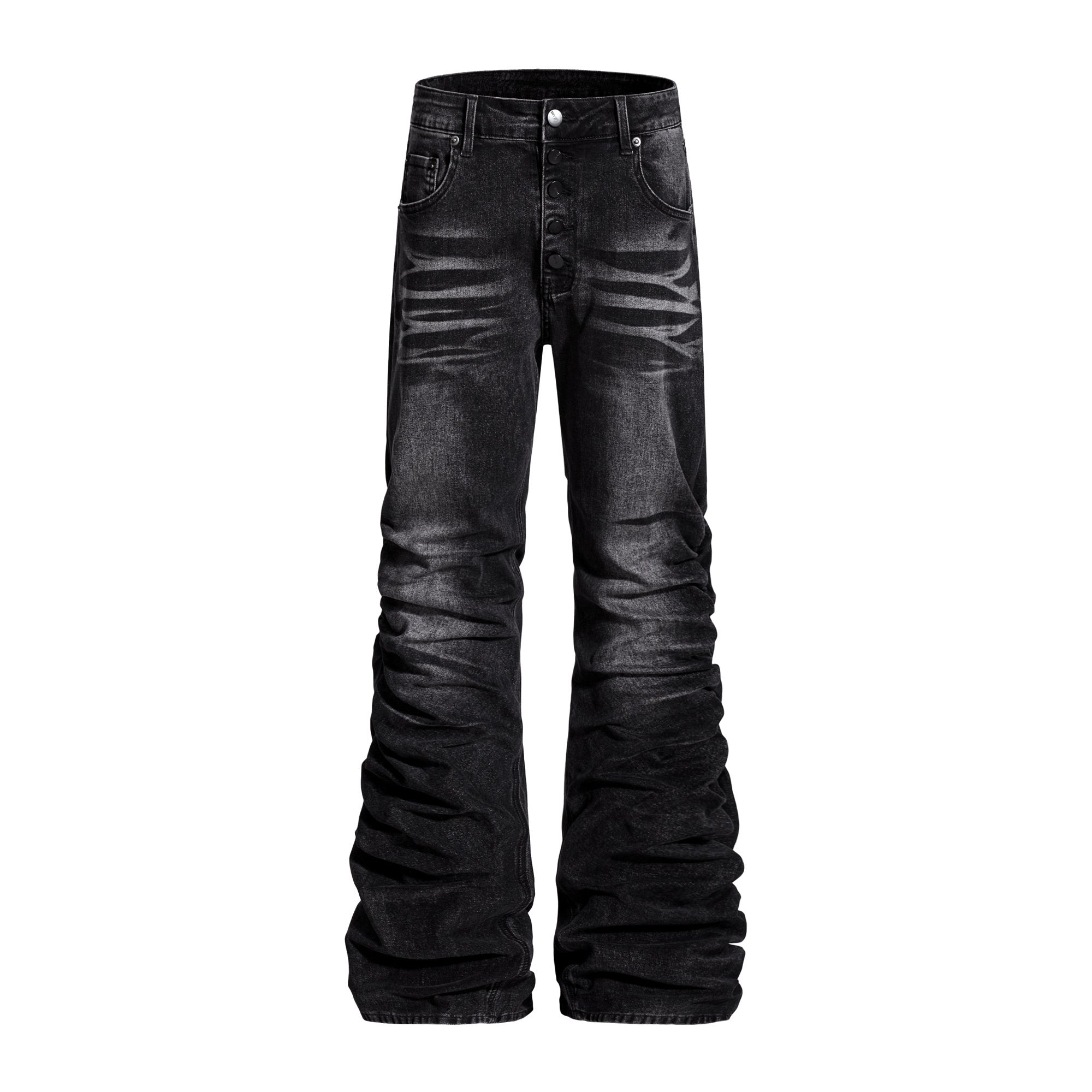 Omirad Stacked Washed Denim Pants | Button Fly Flare Jeans