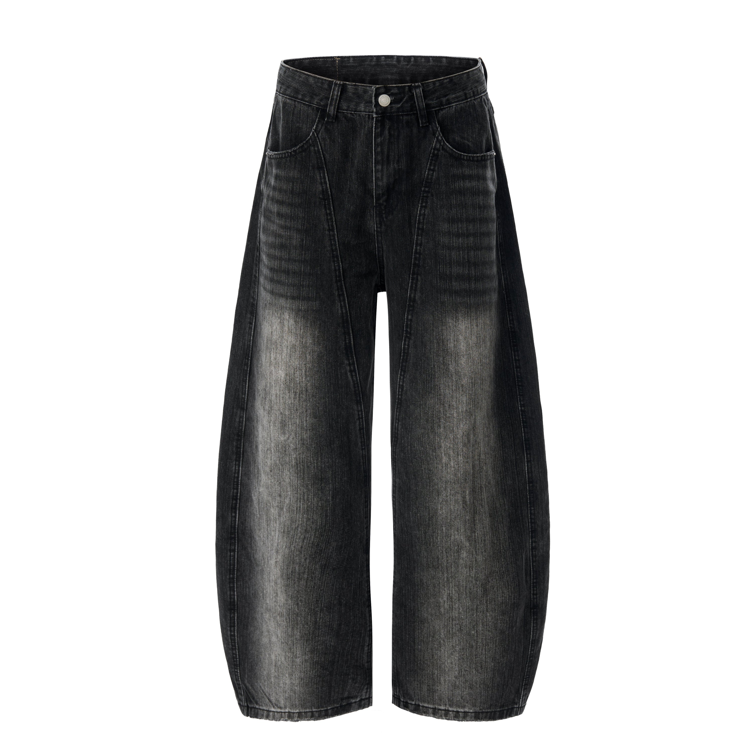 Vintage Washed Curved-Leg Wide Fit Denim Pants | SEAKOFF