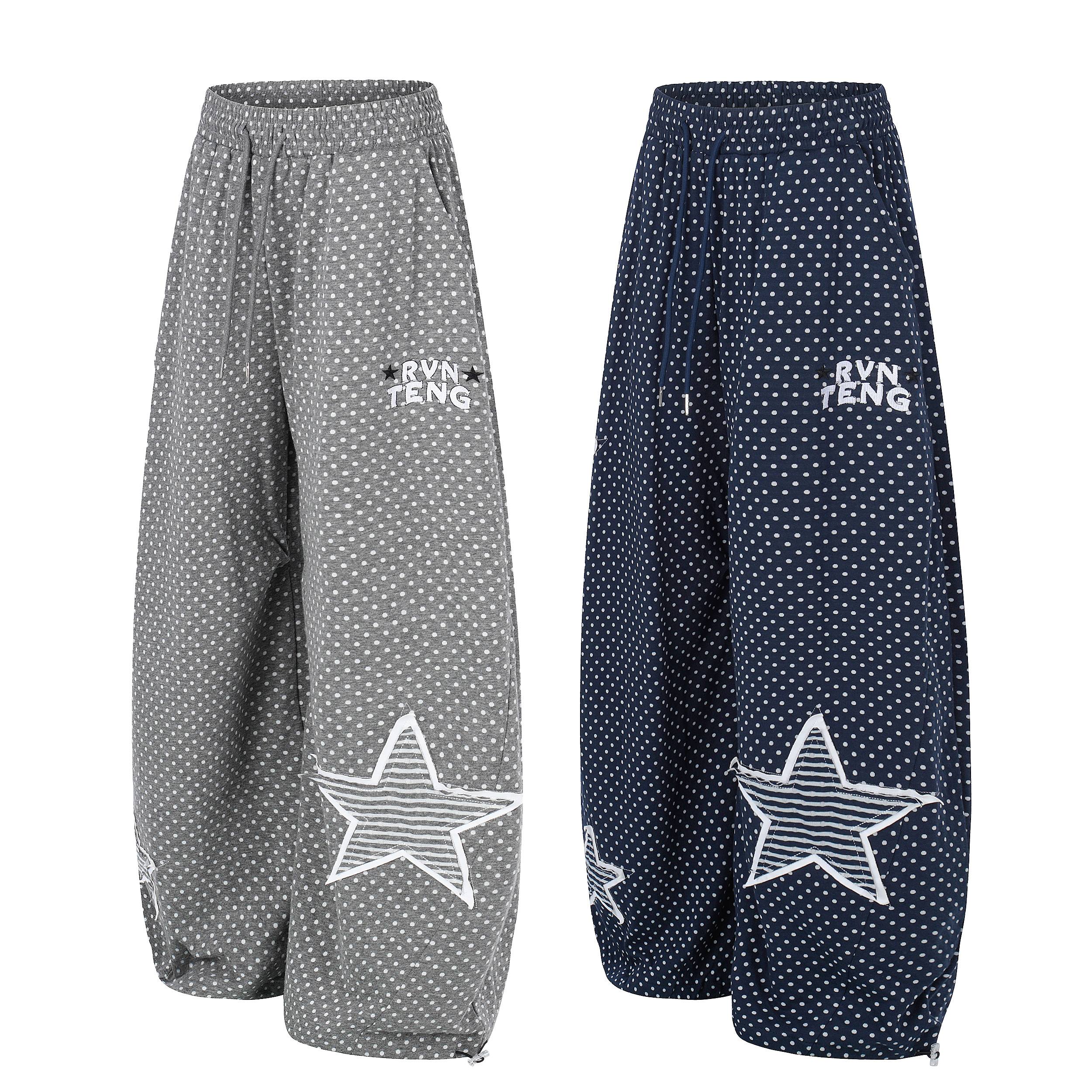 Polka Dot Star Print Wide-Leg Sweatpants | Y2K Streetwear