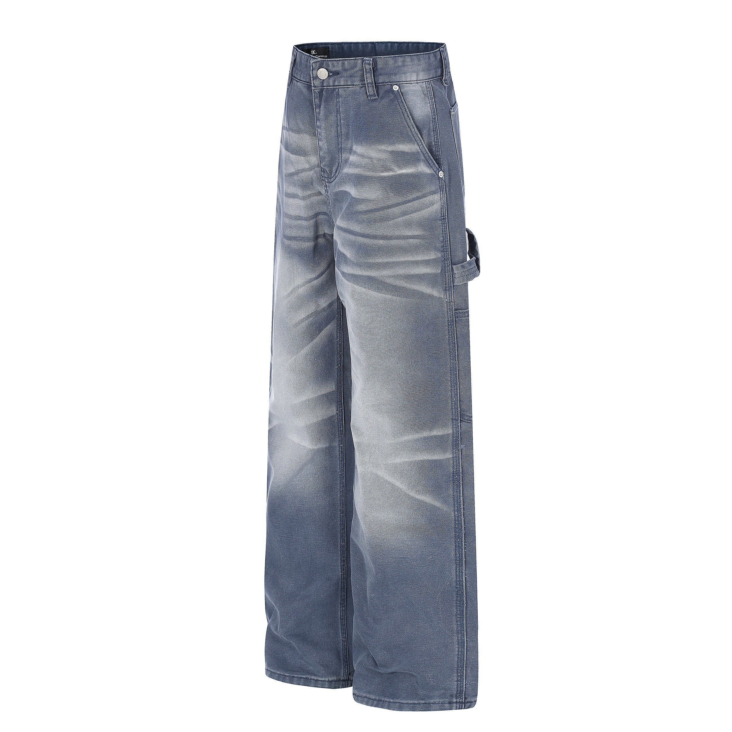 Washed Wrinkle Effect Wide-Leg Denim Jeans | Omirad