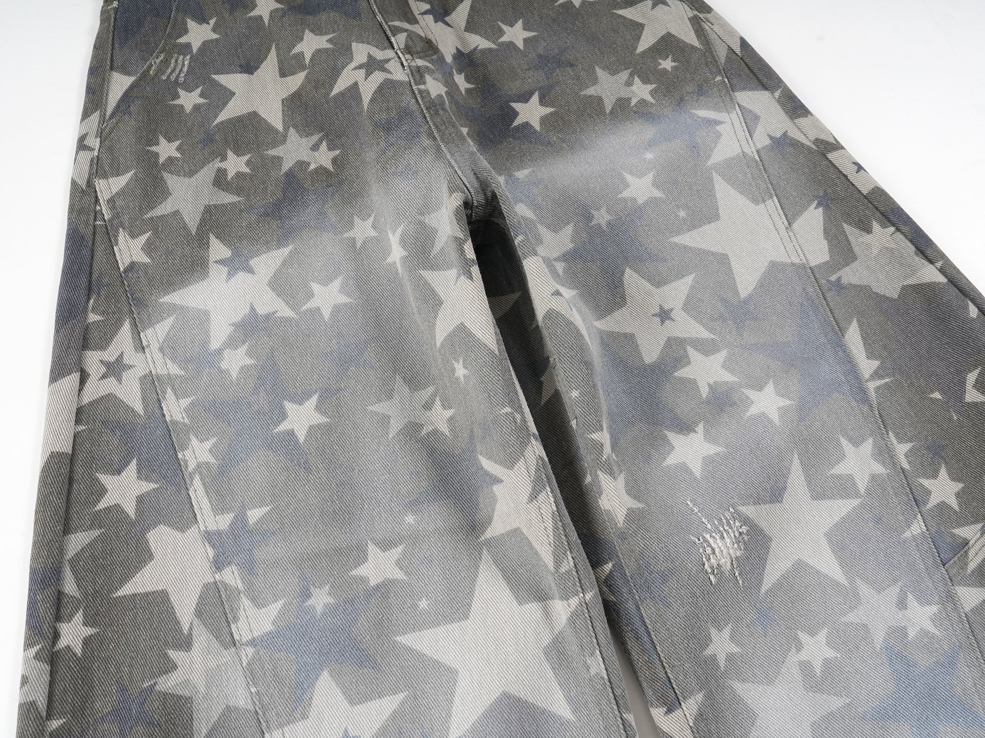 All-Over Star Print Washed Wide-Leg Denim Pants | Y2K Style