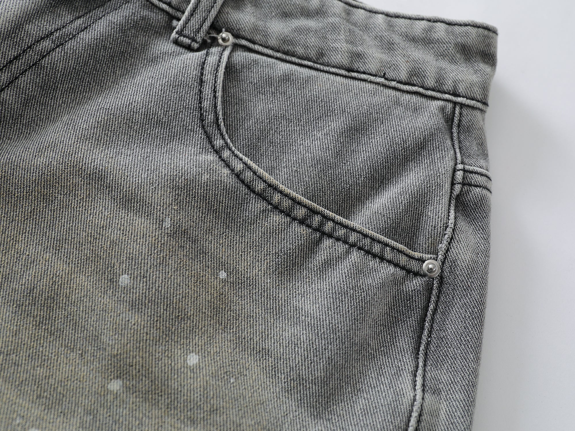 Speckled Fade Wide-Leg Denim Shorts | Grey Wash Streetwear