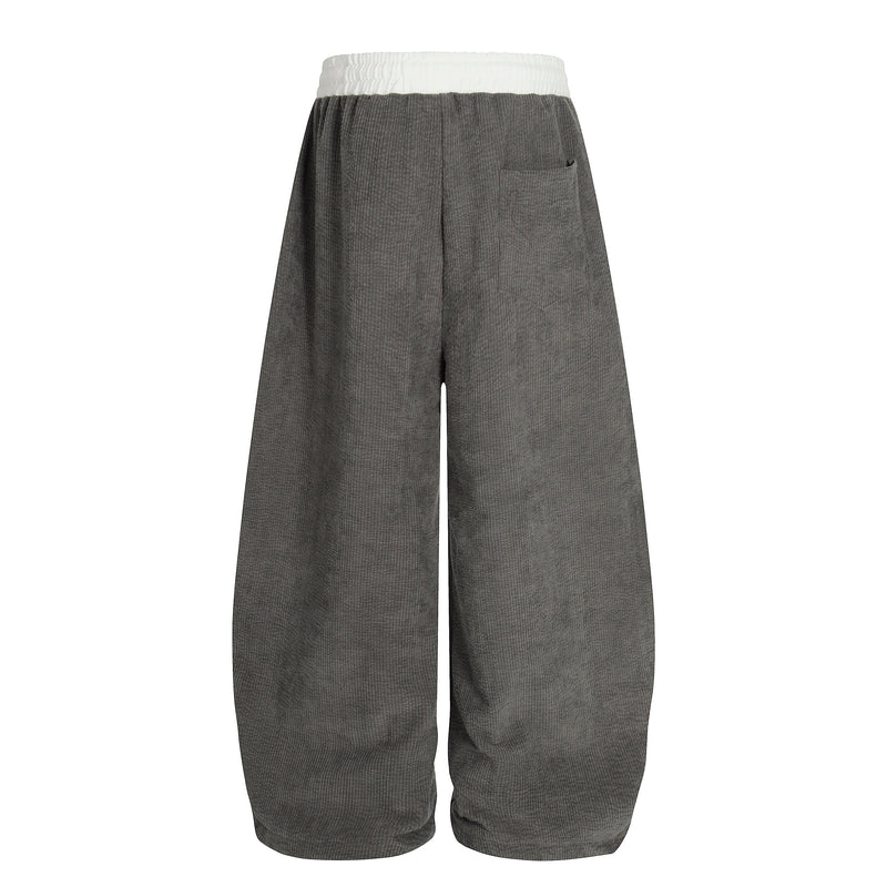 Corduroy Paw Embroidered Barrel-Leg Pants | Streetwear