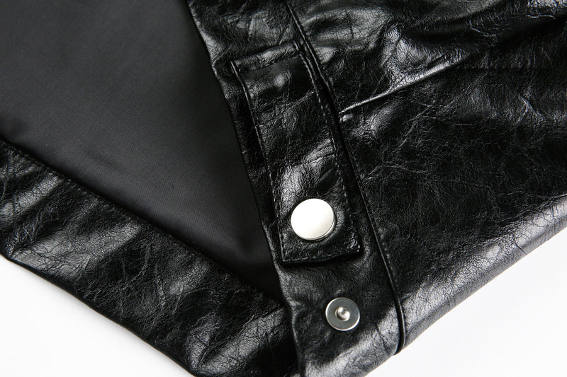 Omirad PU Leather Graphic Jacket | Black Crinkle Streetwear