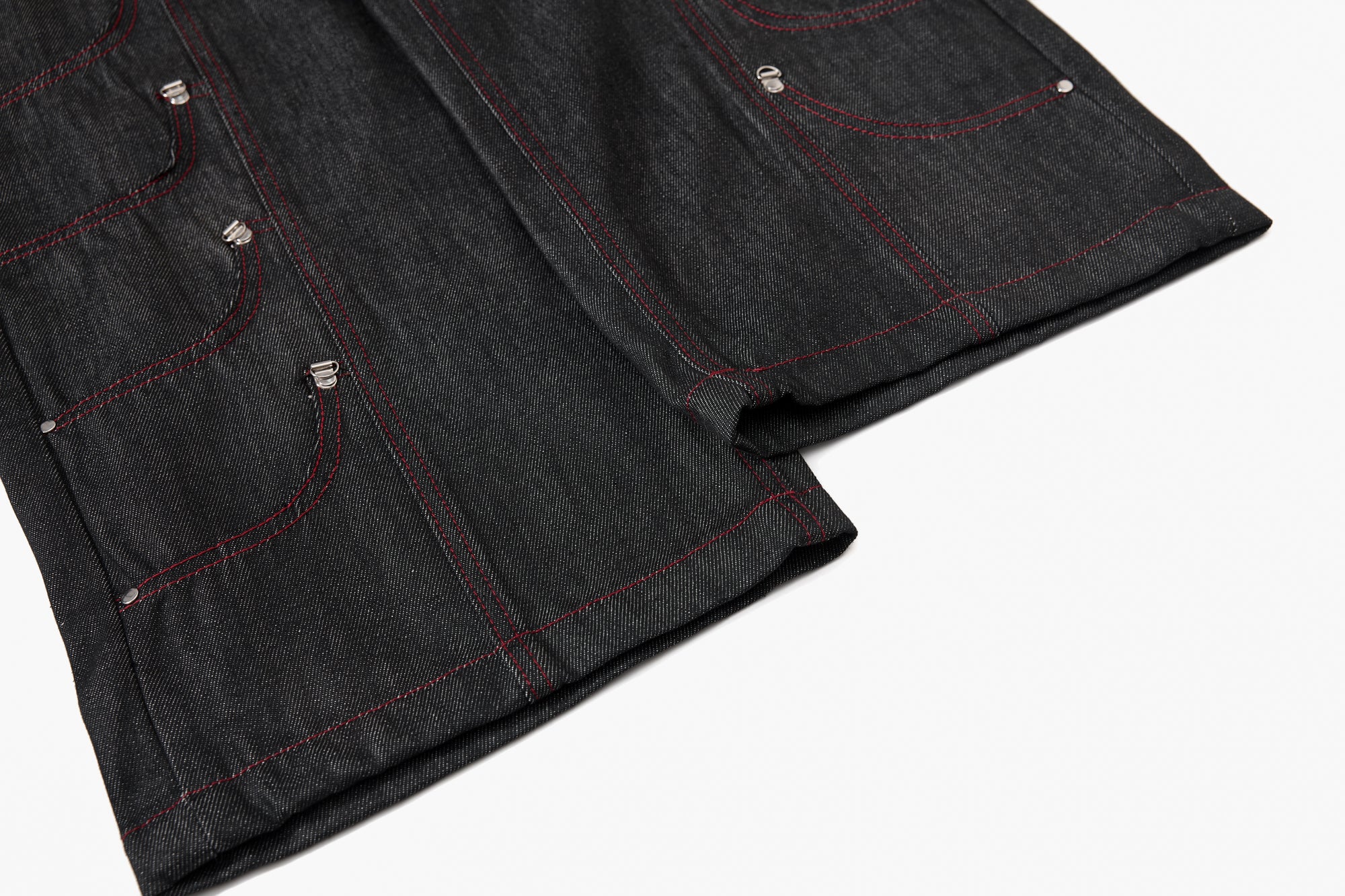 Omirad Multi-Pocket Wide-Leg Denim Pants | Red Contrast Stitch