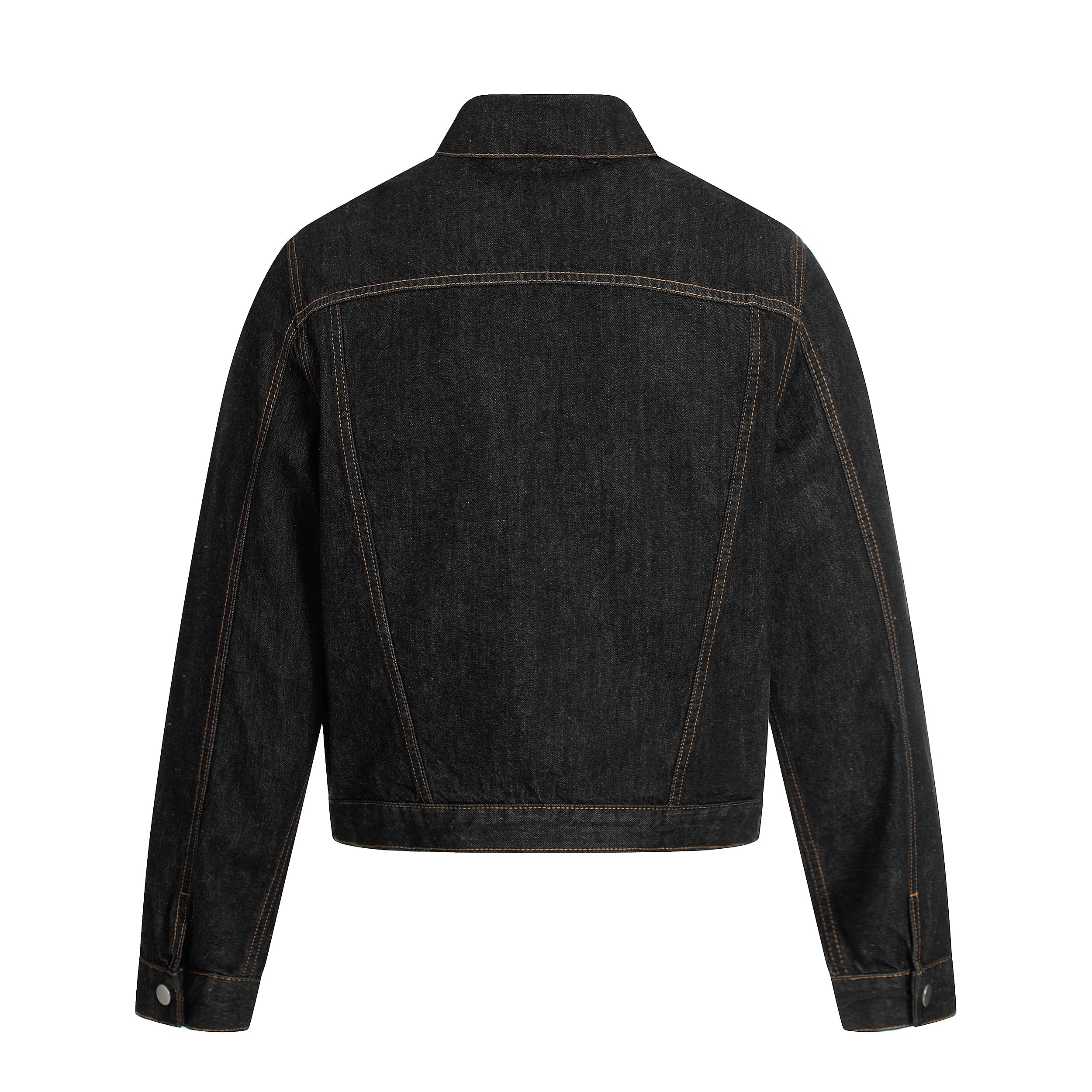 Omirad Raw Black Cropped Denim Jacket | Contrast Stitch