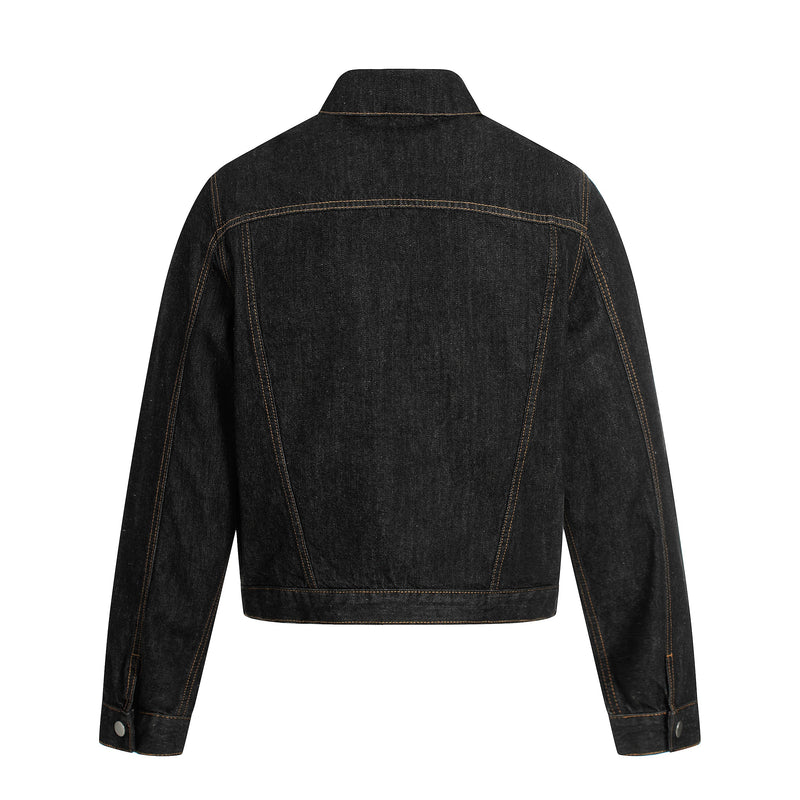 Omirad Raw Black Cropped Denim Jacket | Contrast Stitch