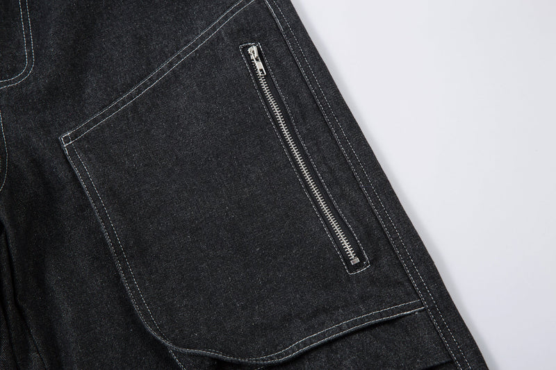 Omirad Stacked Cargo Wide-Leg Jeans | Black Denim