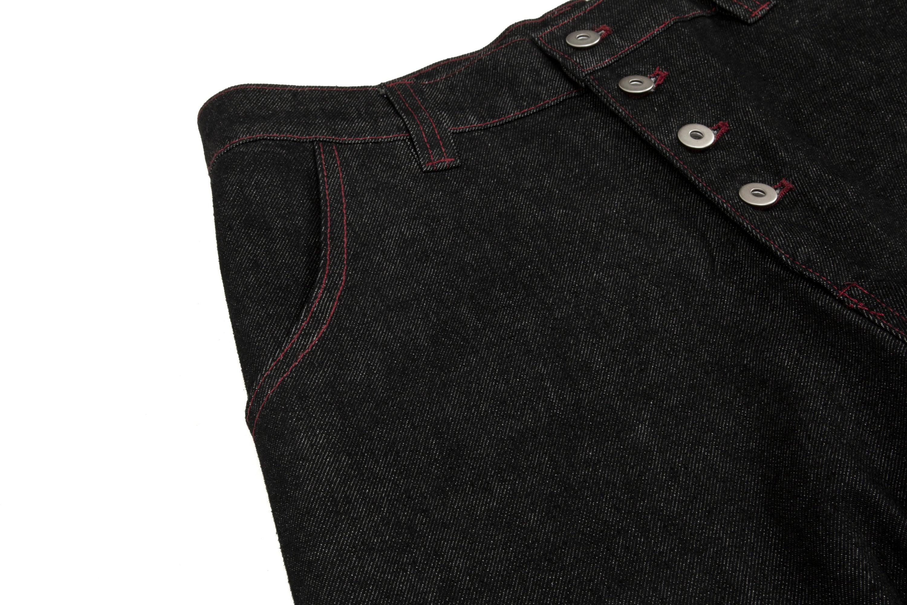 Omirad Multi-Button Wide Leg Denim Pants | Contrast Stitch