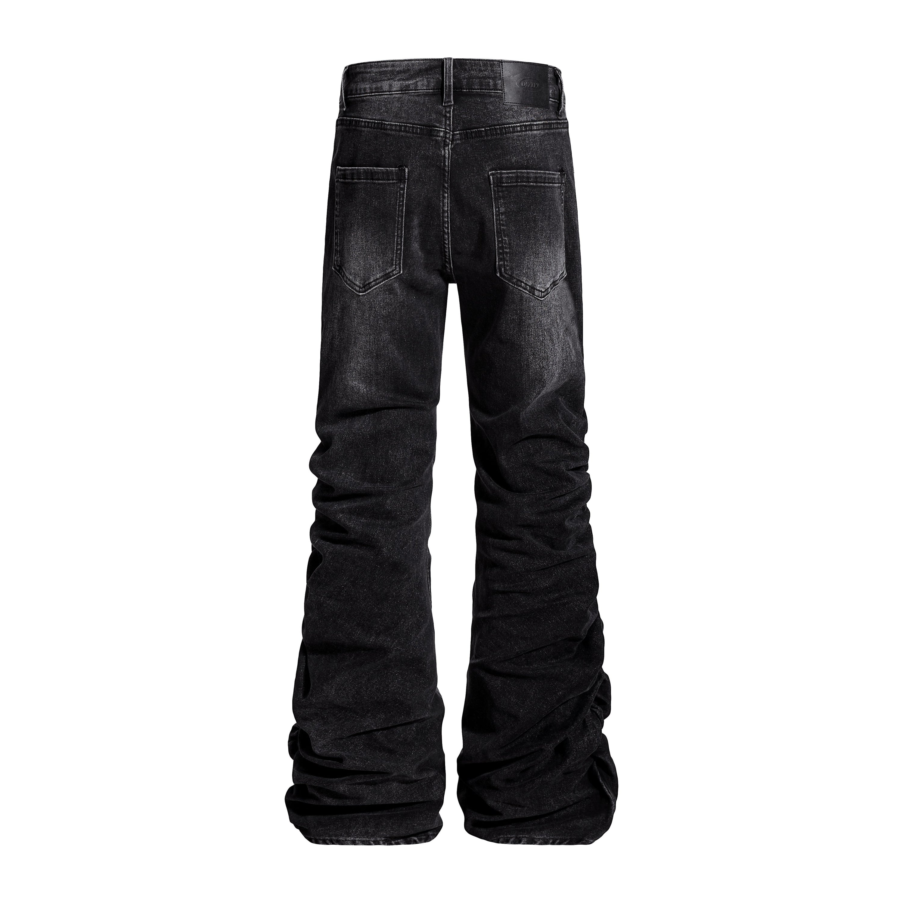 Omirad Stacked Washed Denim Pants | Button Fly Flare Jeans