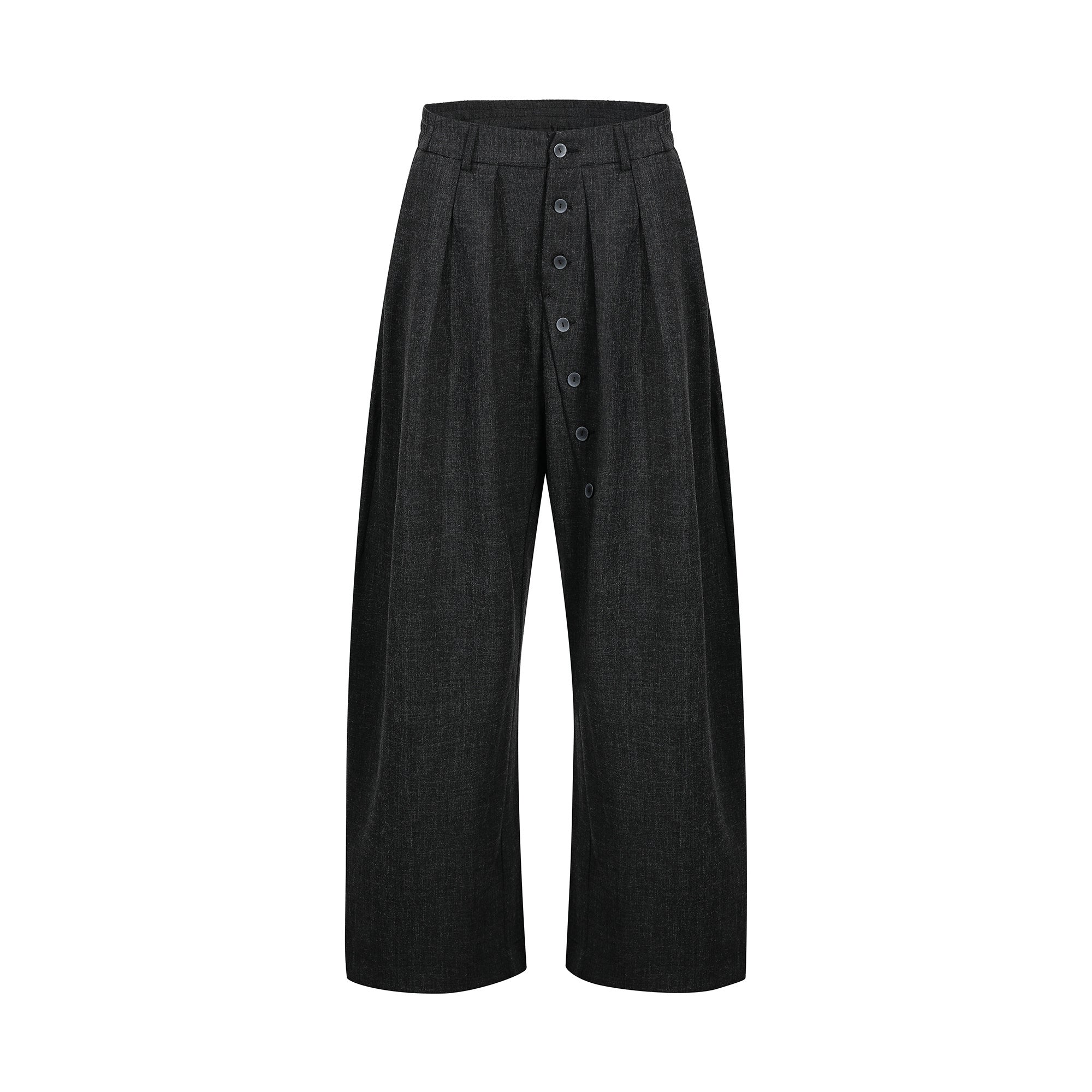 Pleated Wide-Leg Pants with Asymmetric Button Front | Omirad