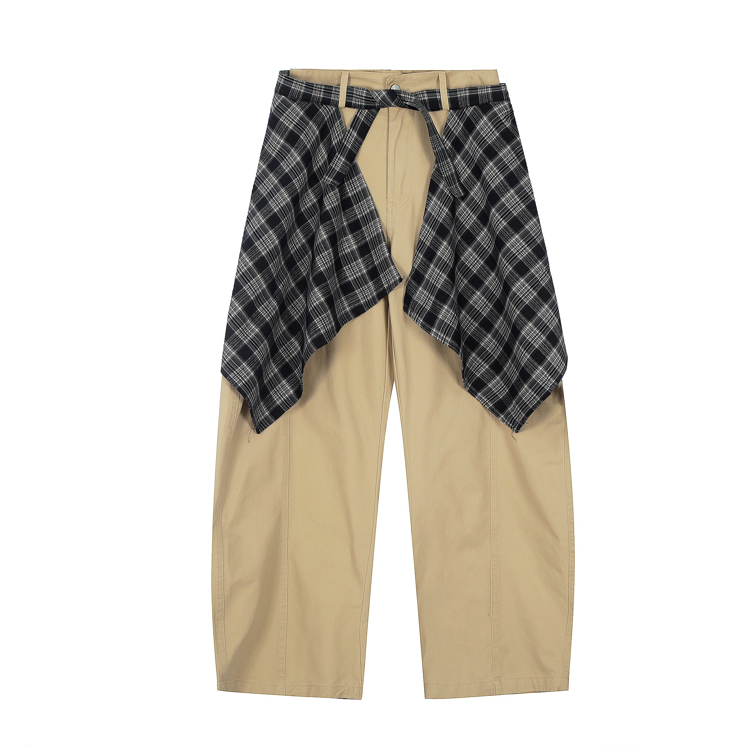 Layered Flannel Tie Wide-Leg Pants | Street Style