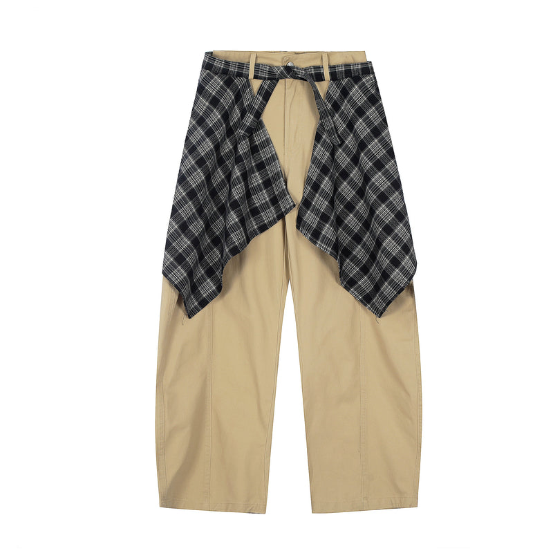 Layered Flannel Tie Wide-Leg Pants | Street Style