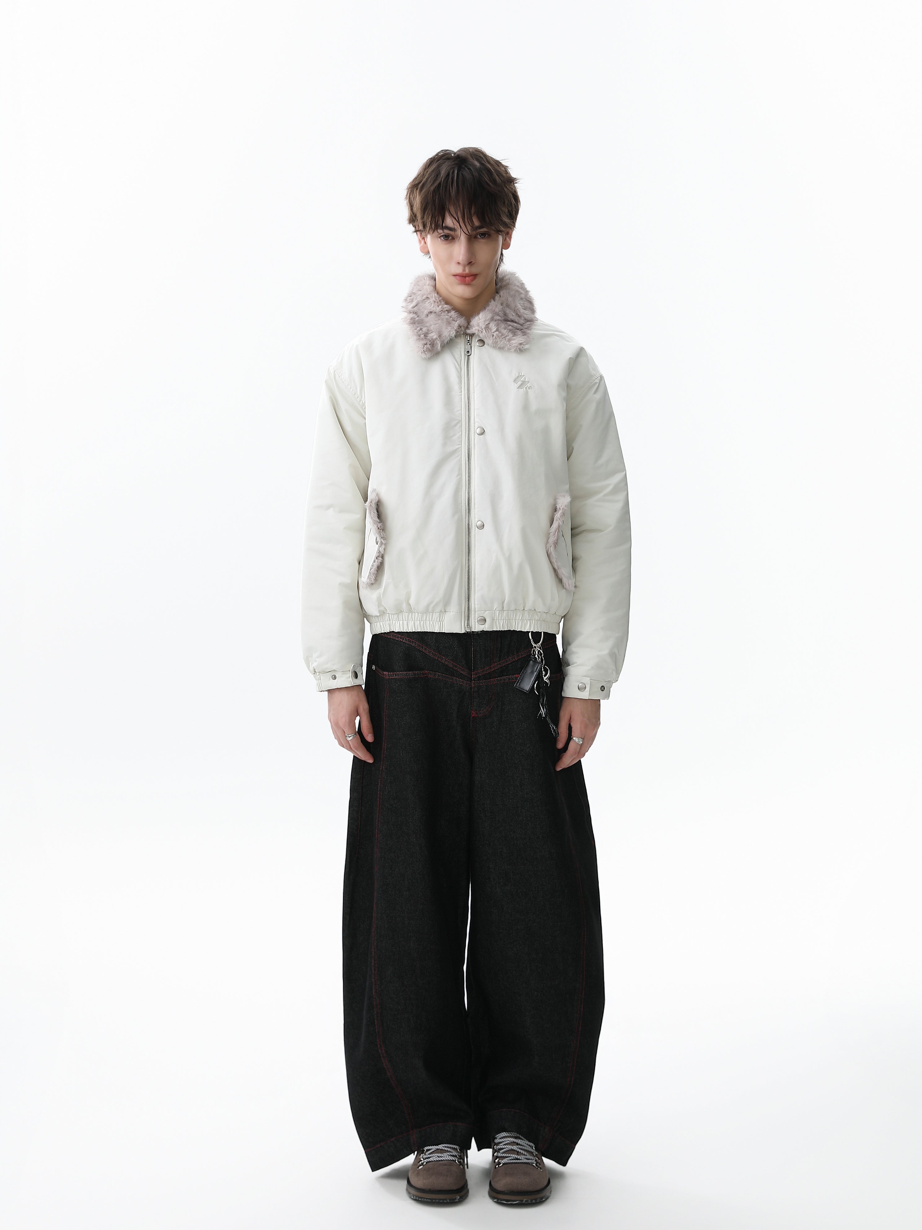 Faux Fur Collar Bomber Jacket | Off-White & Black