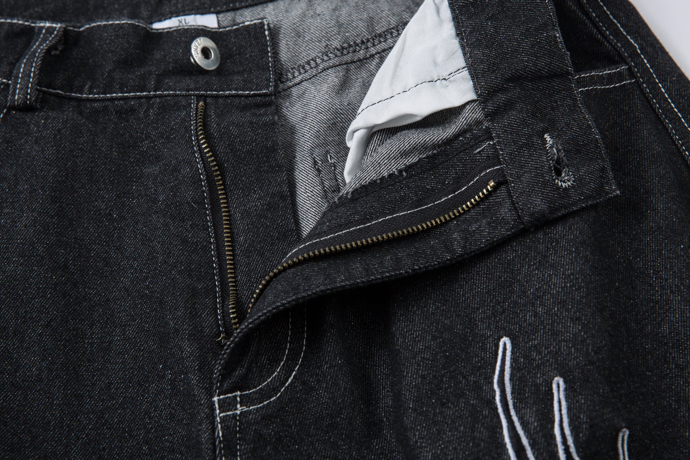 Tribal Wide-Leg Black Denim Jeans | Streetwear Baggy Fit