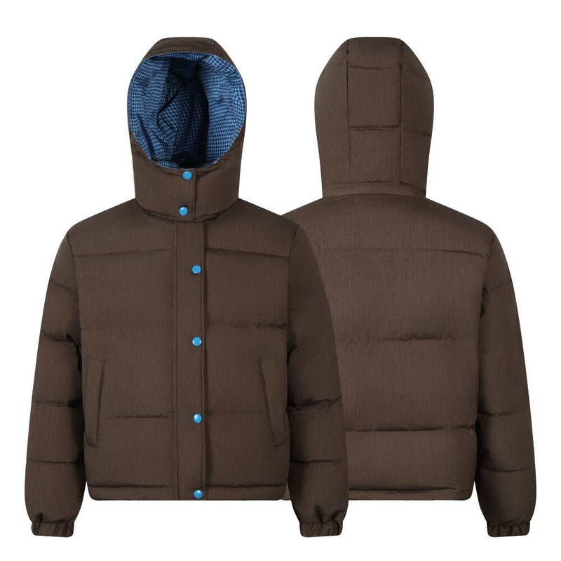 Reversible Hooded Puffer Jacket | Brown & Blue Check