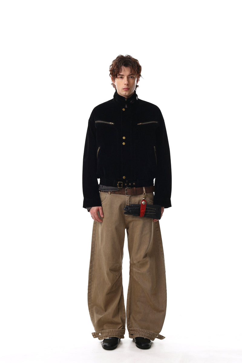 Omirad Utility Bomber Jacket | Stand Collar & Gold Hardware