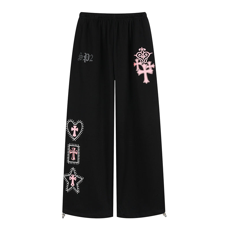 Gothic Cross Graphic Wide-Leg Sweatpants | SP2 Print