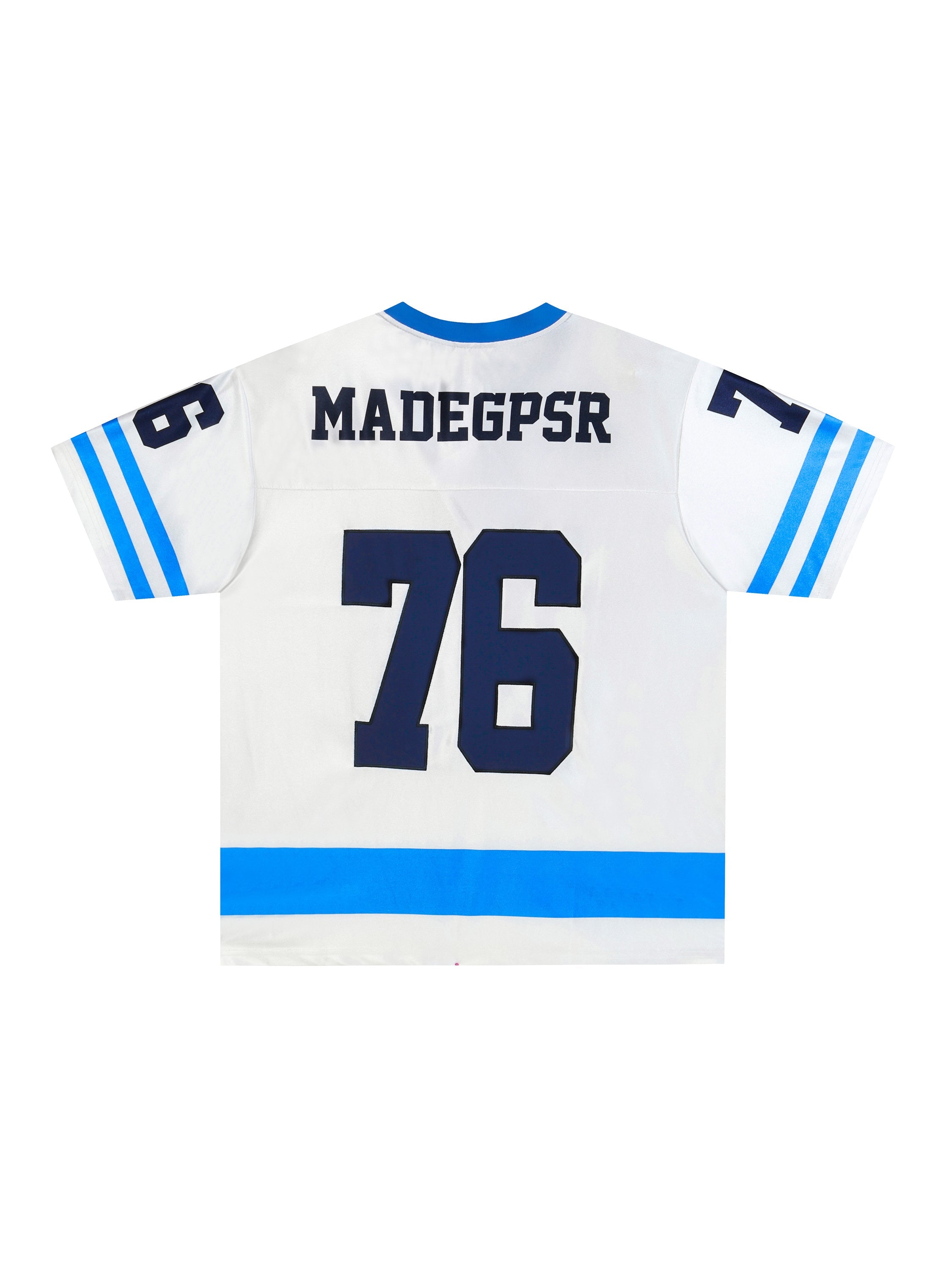 MADEGPSR #76 Blue-Stripe Oversized Football Jersey