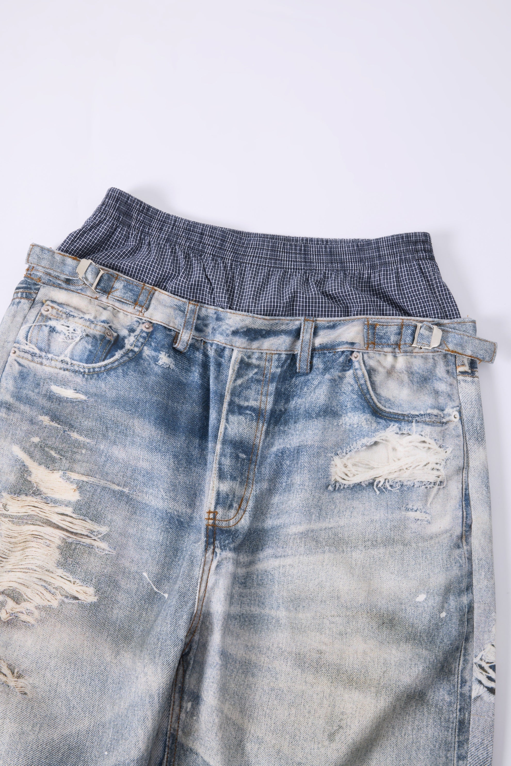 Omirad Layered Waist Distressed Wide-Leg Jeans | Streetwear