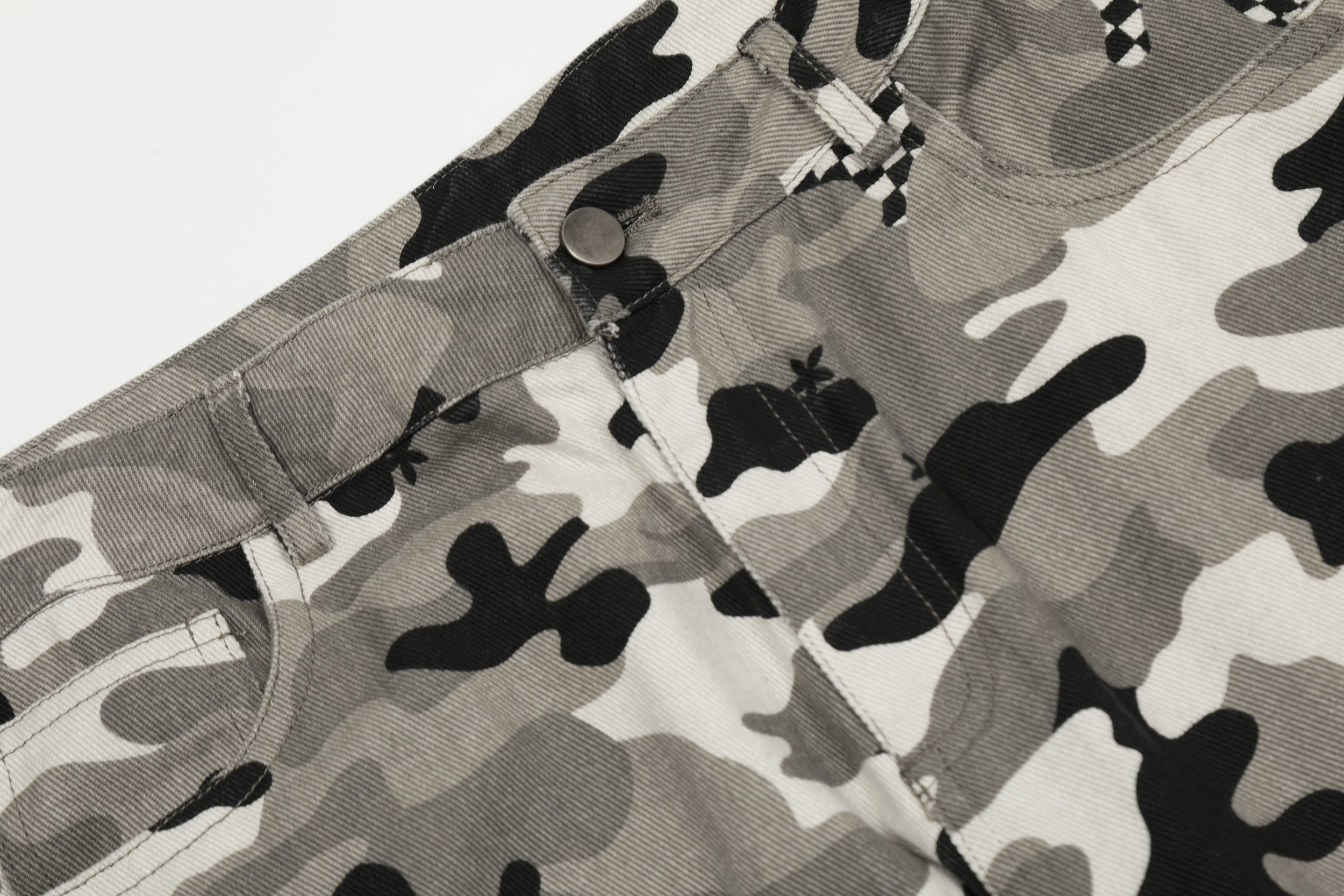 Grey Camo Cargo Pants with Checkerboard Patches | SEAKOFF