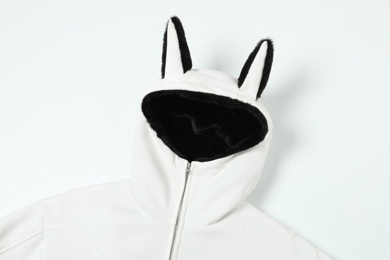 Bunny Ear Sherpa Lined Zip-Up Hoodie Jacket | Omirad