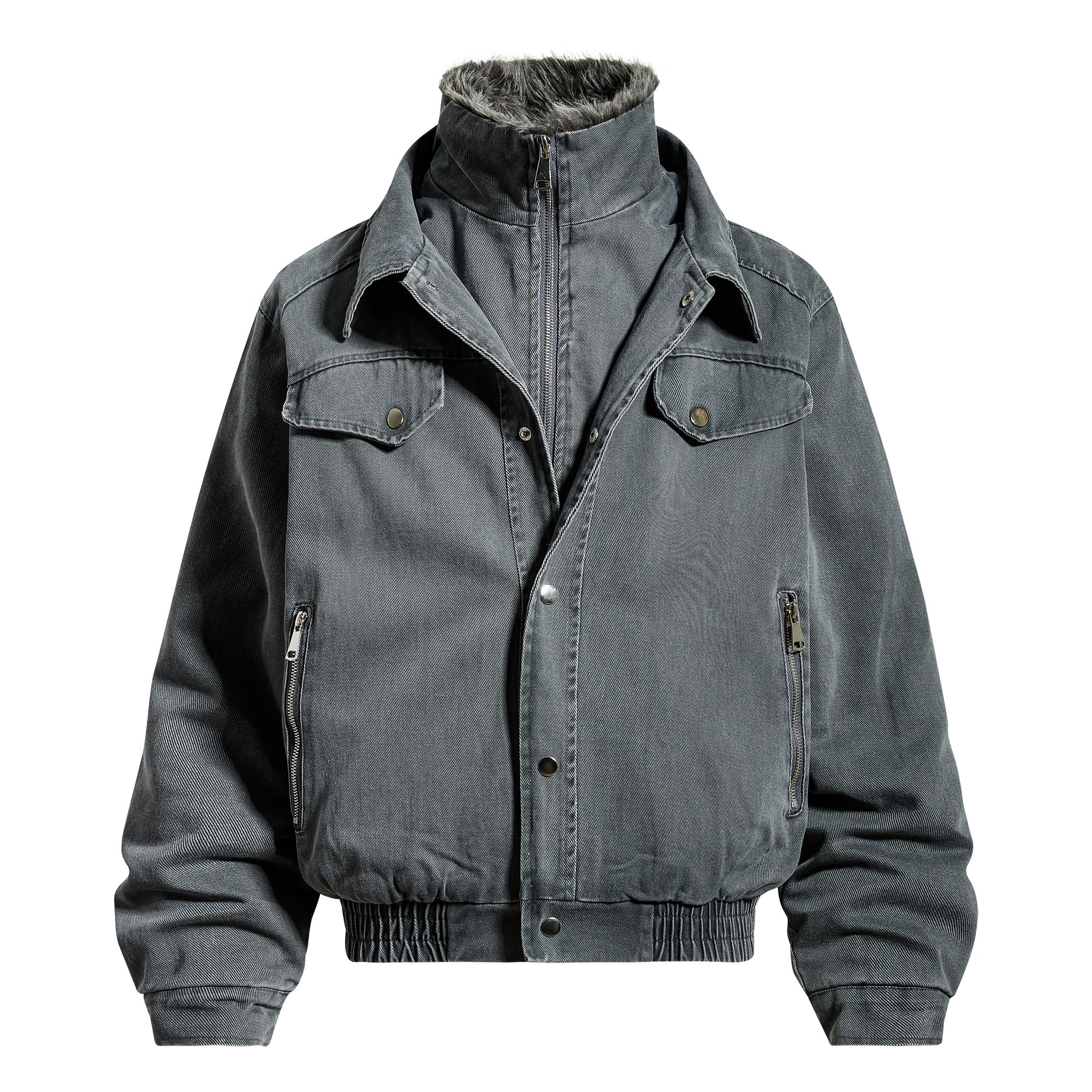 Omirad Layered Utility Bomber Jacket with Faux Fur Collar