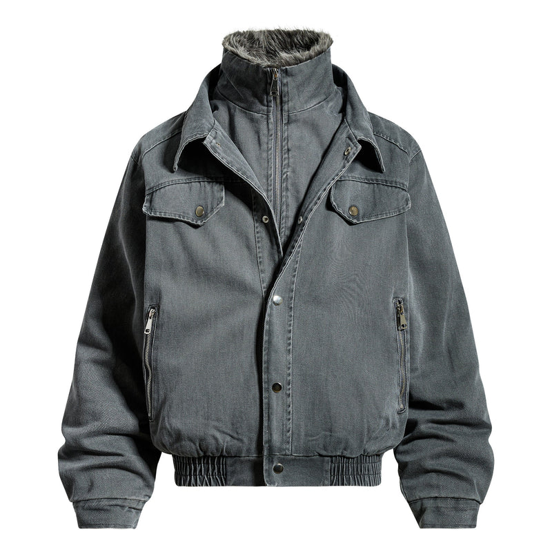 Omirad Layered Utility Bomber Jacket with Faux Fur Collar