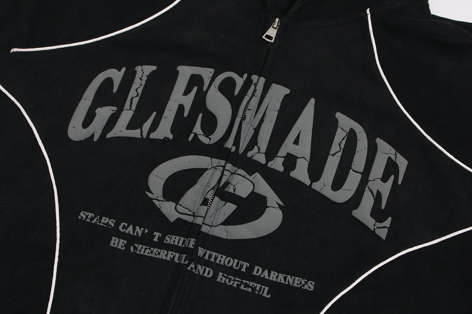 GLFSMADE Suede Graphic Zip-Up Hoodie | Streetwear Fleece