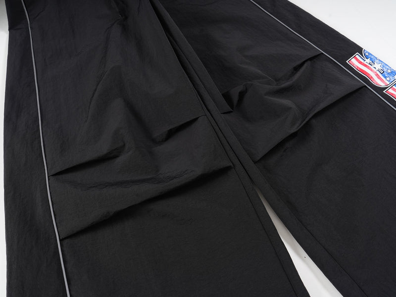 Omirad Flag Print Wide-Leg Nylon Pants | Streetwear Baggy Fit