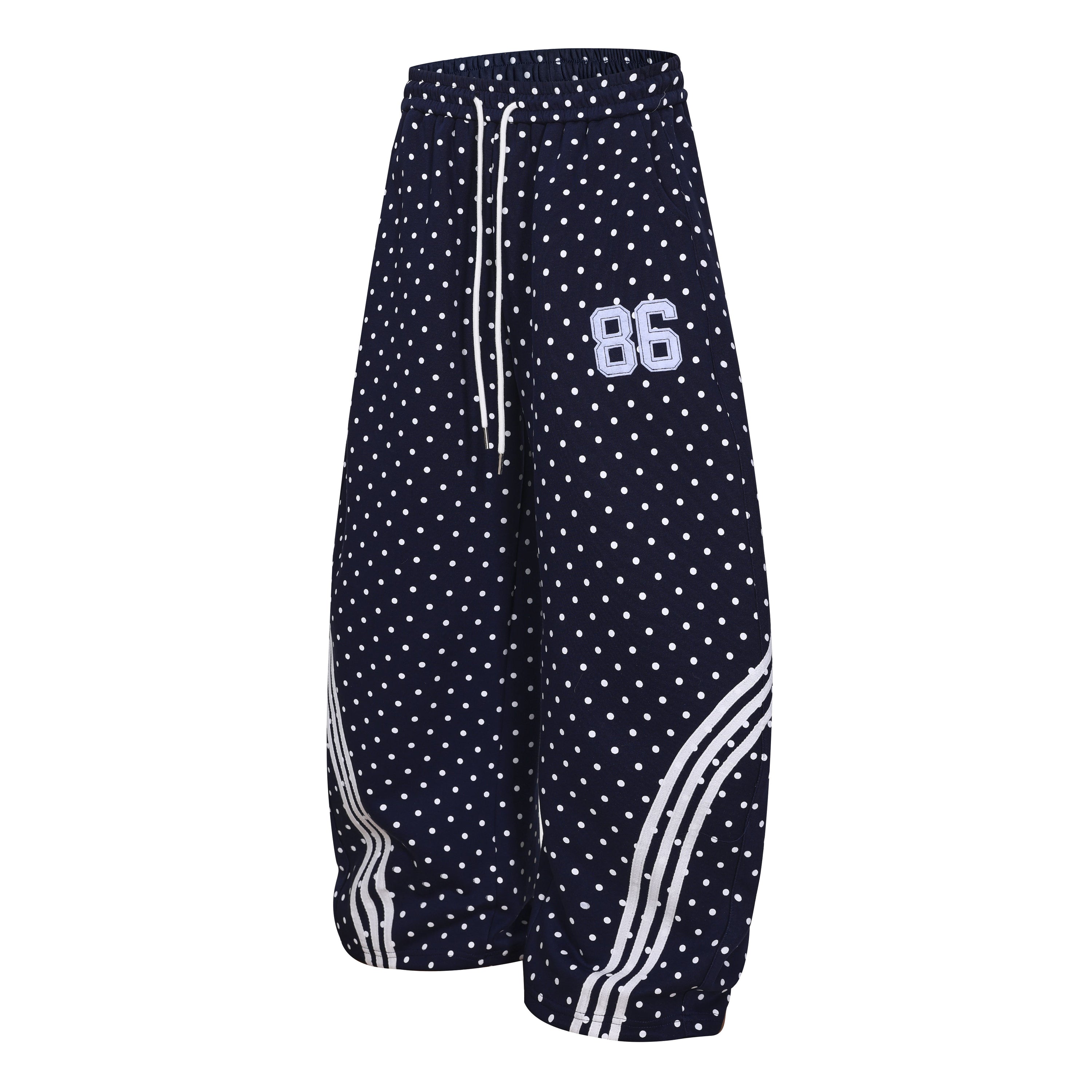 Polka Dot Wide-Leg Sweatpants with Stripe Detail | Omirad