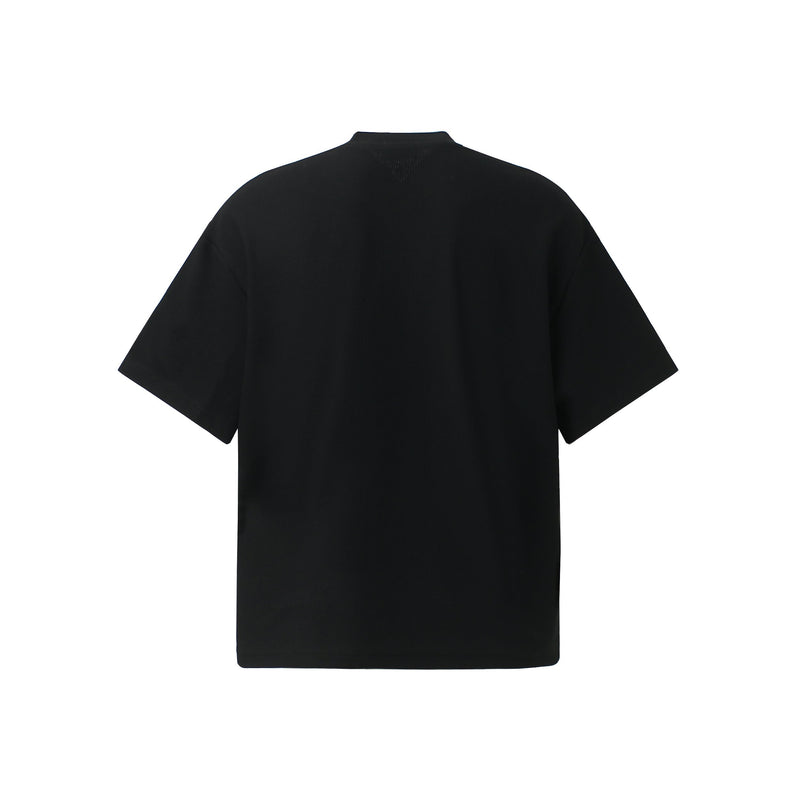 Black oversized streetwear T-shirt shown from the back with a relaxed fit and crew neck on a white background