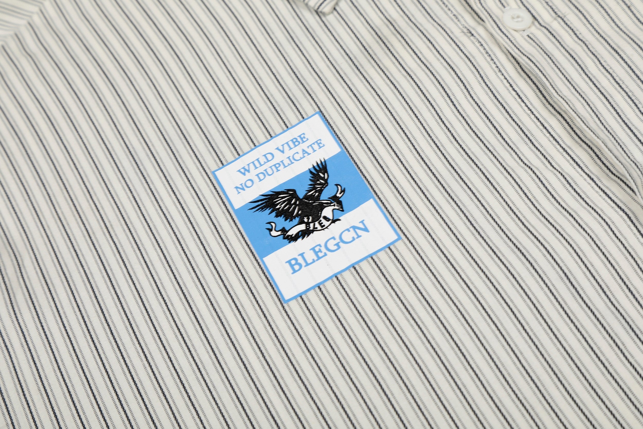 Omirad Pinstripe Patch Graphic Shirt | Streetwear Button-Up