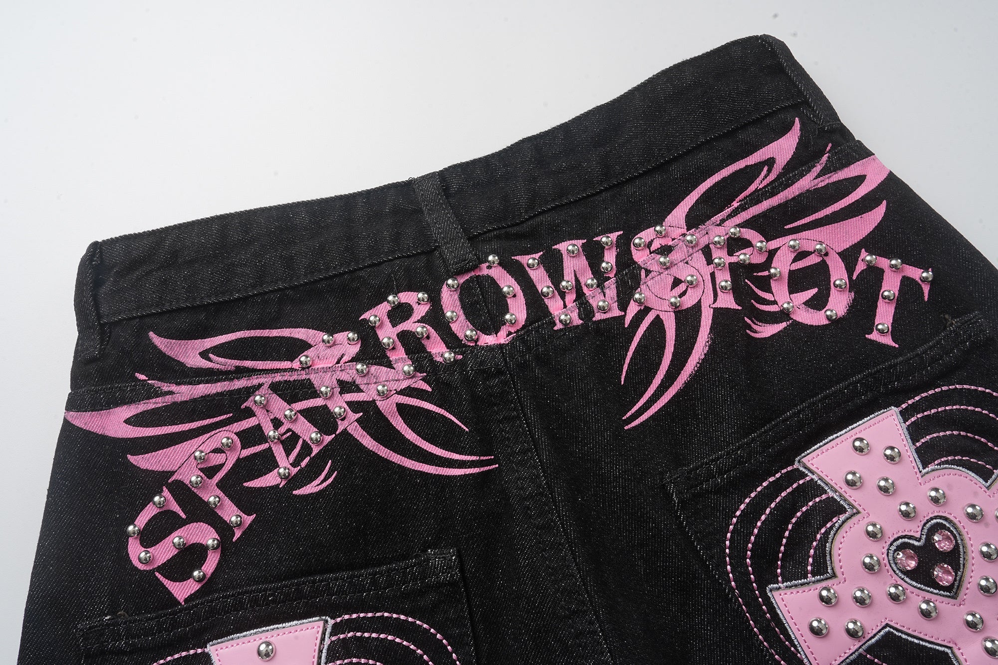 Cross Pocket Graphic Wide-Leg Jeans | Streetwear Denim