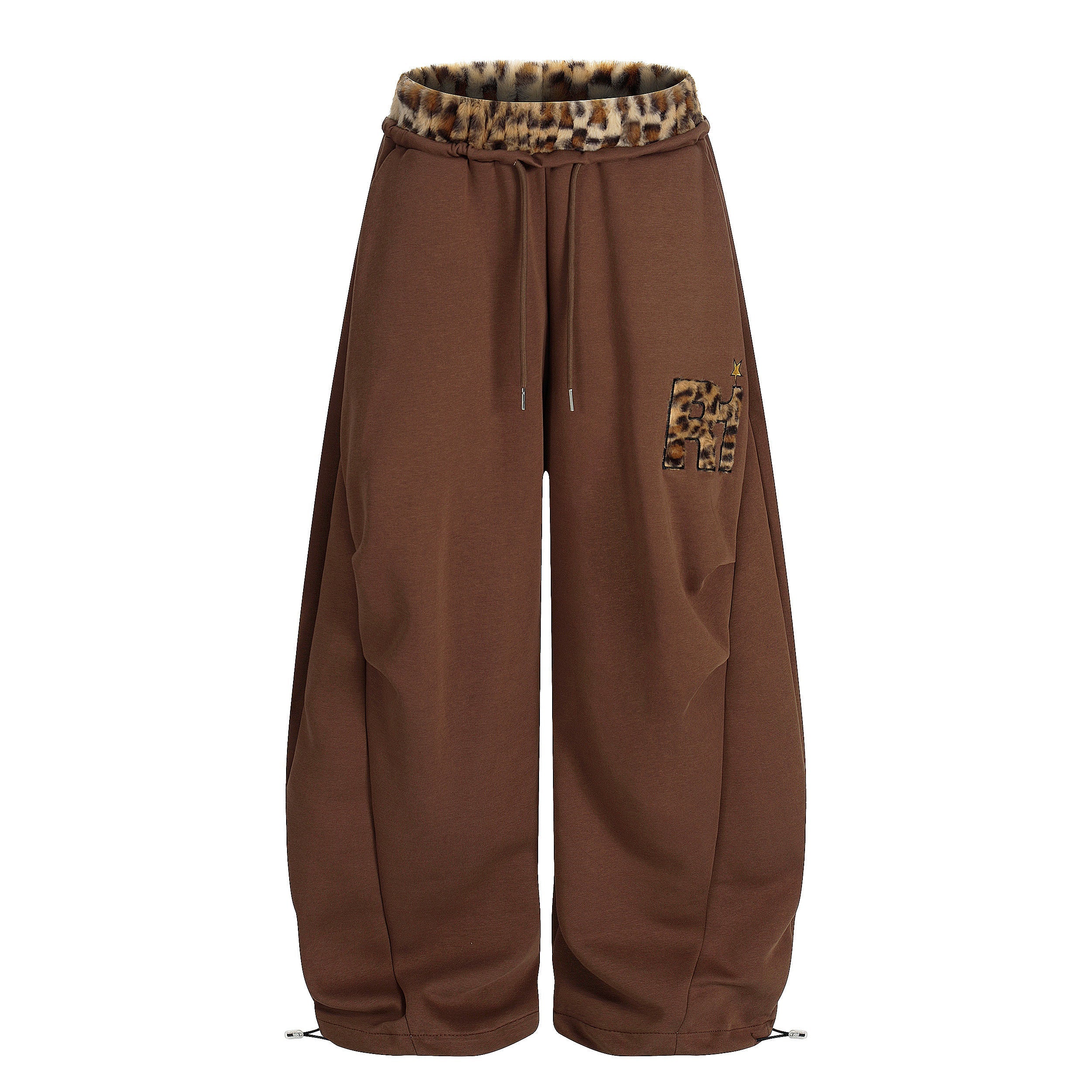 Omirad Leopard Trim Balloon Sweatpants with Chenille Patch
