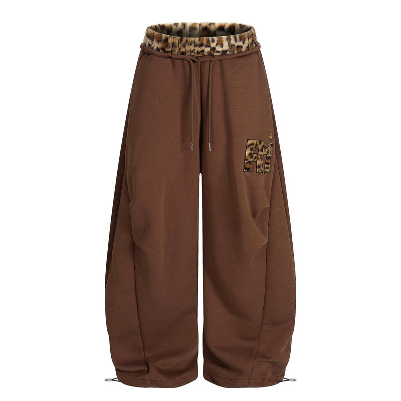 Omirad Leopard Trim Balloon Sweatpants with Chenille Patch