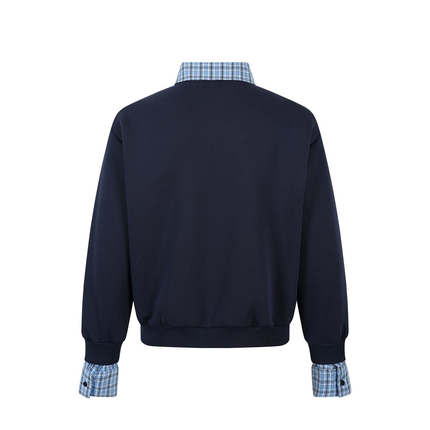 Layered Checkered Collar Half-Zip Pullover | Relaxed Fit