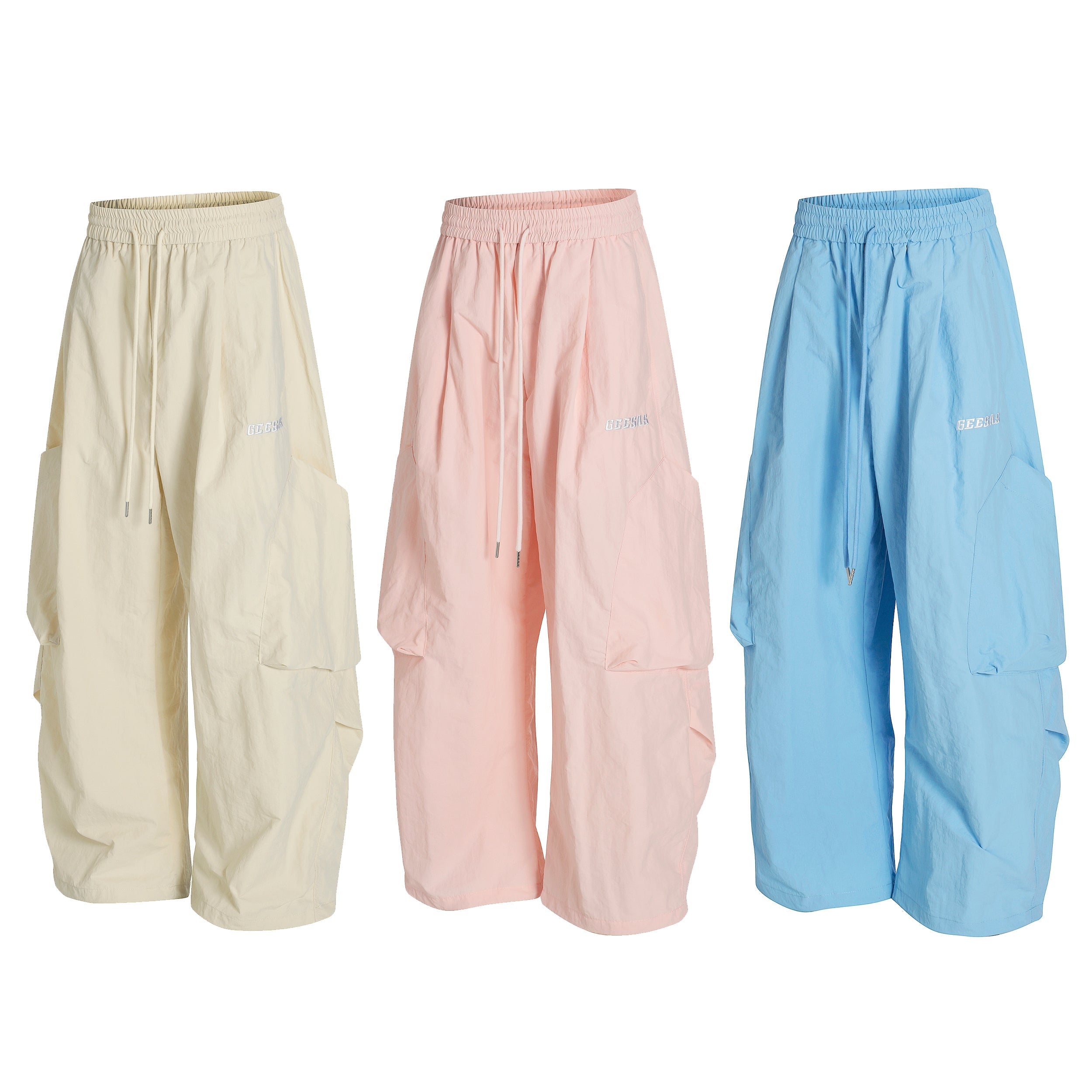 Nylon Utility Cargo Wide-Leg Pants | Pastel Streetwear