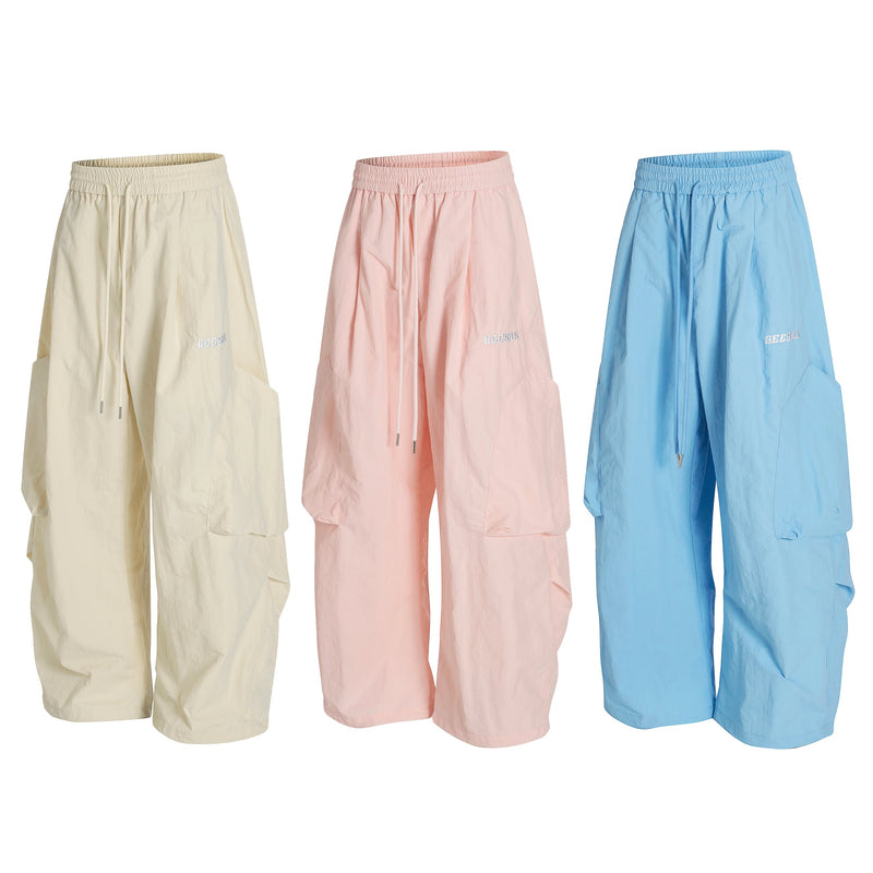 Nylon Utility Cargo Wide-Leg Pants | Pastel Streetwear