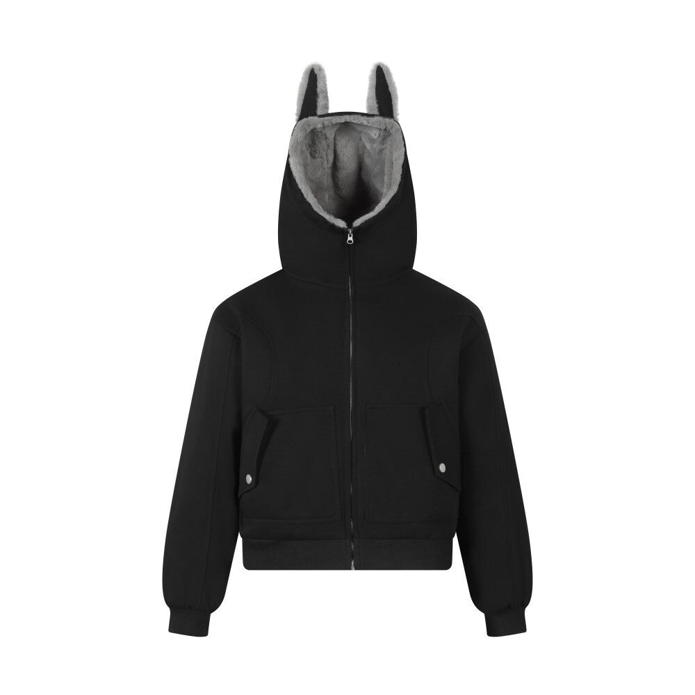 Bunny Ear Sherpa Lined Zip-Up Hoodie Jacket | Omirad