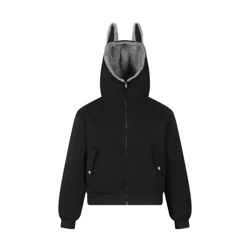Bunny Ear Sherpa Lined Zip-Up Hoodie Jacket | Omirad