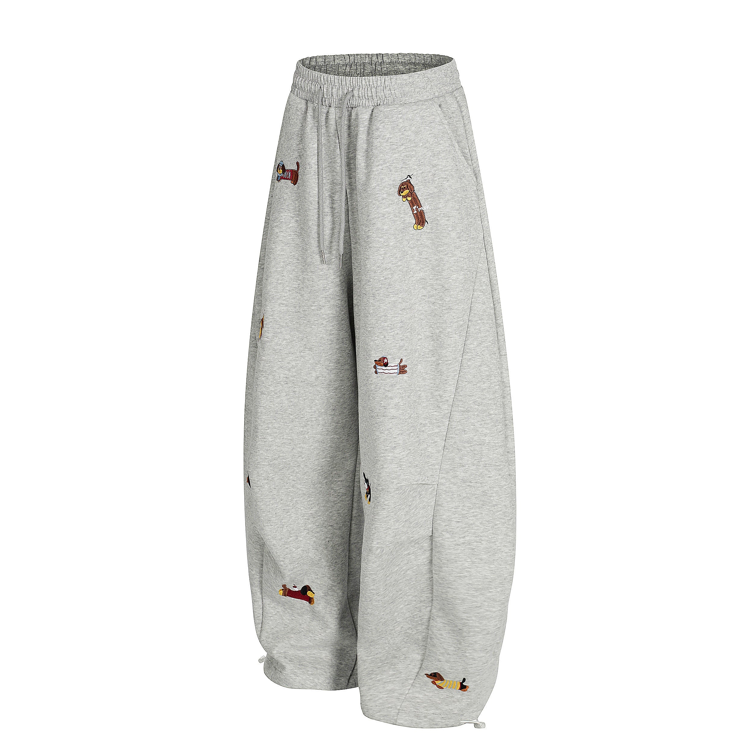 Embroidered Dog Motif Wide-Leg Sweatpants | Omirad