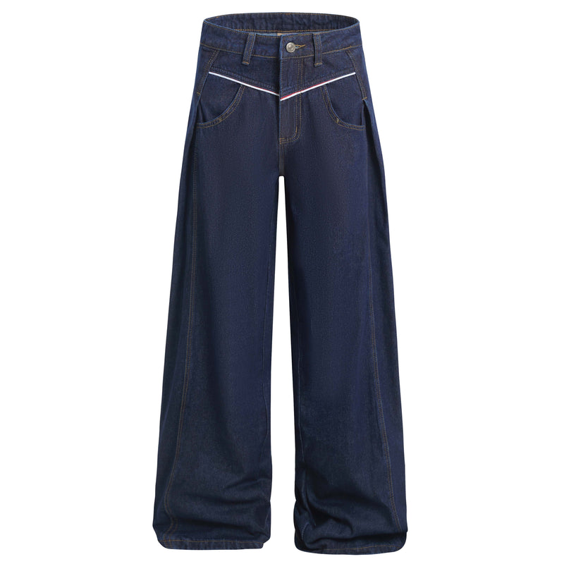 Omirad Contrast Piping Wide-Leg Jeans | Retro Street Denim