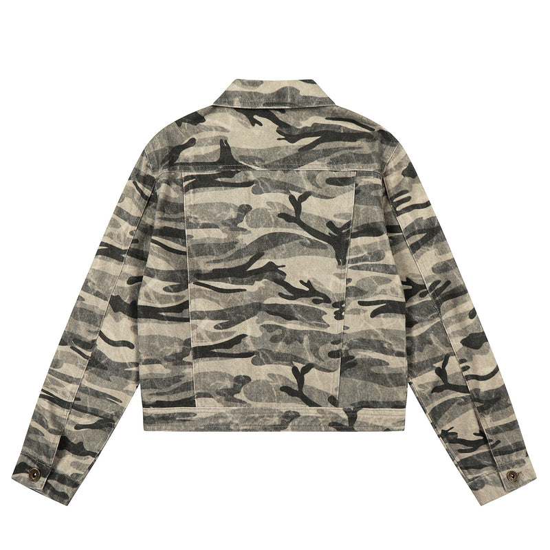 Camo Badge Denim Jacket | Cropped Streetwear Trucker