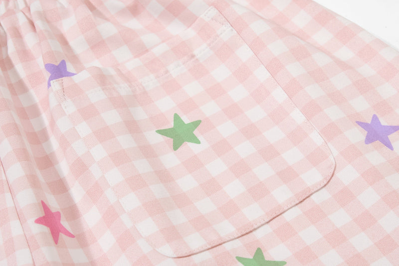 Pastel Gingham Balloon Pants | Y2K Wide-Leg Star Print