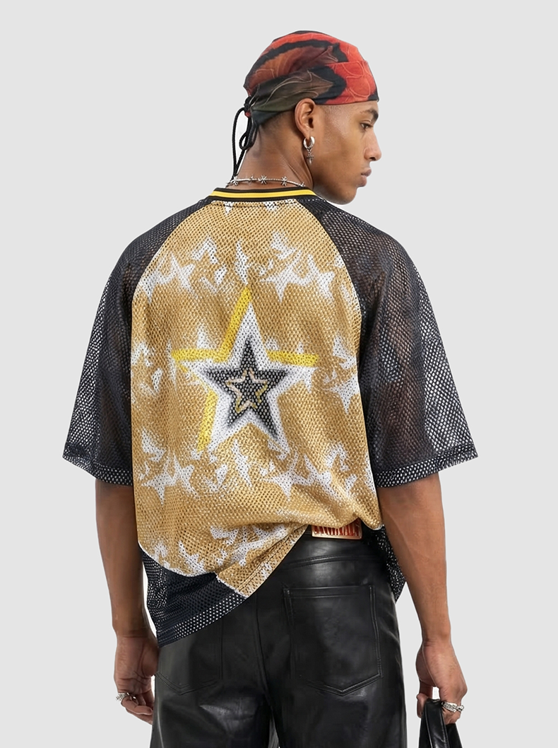Omirad Star Impact Mesh Jersey T-Shirt | Gold & Black Streetwear