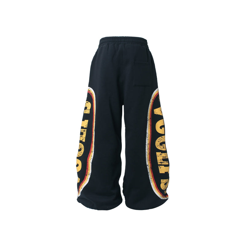 Fleece-Lined Wide-Leg Sweatpants | Distressed Sports Letter Print