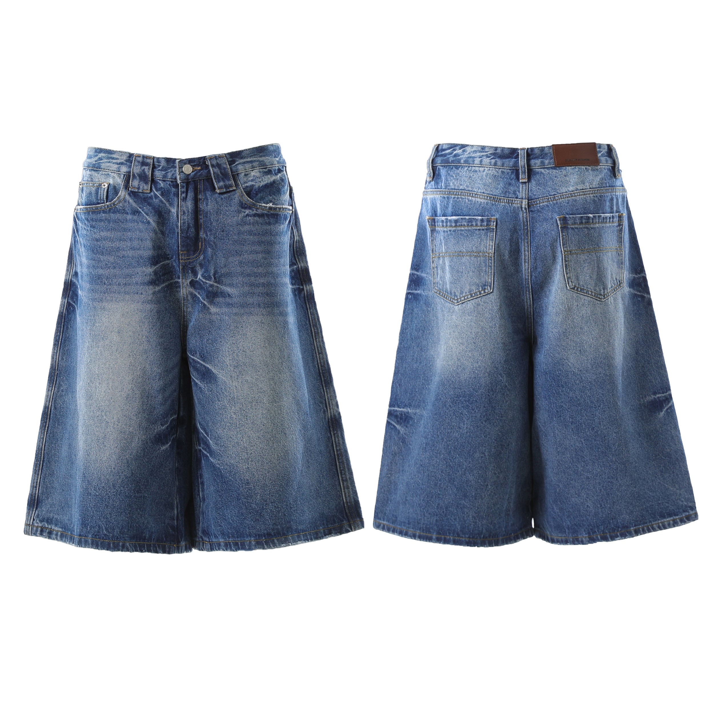 Omirad Vintage Wash Wide-Leg Denim Shorts | A-Line Cut