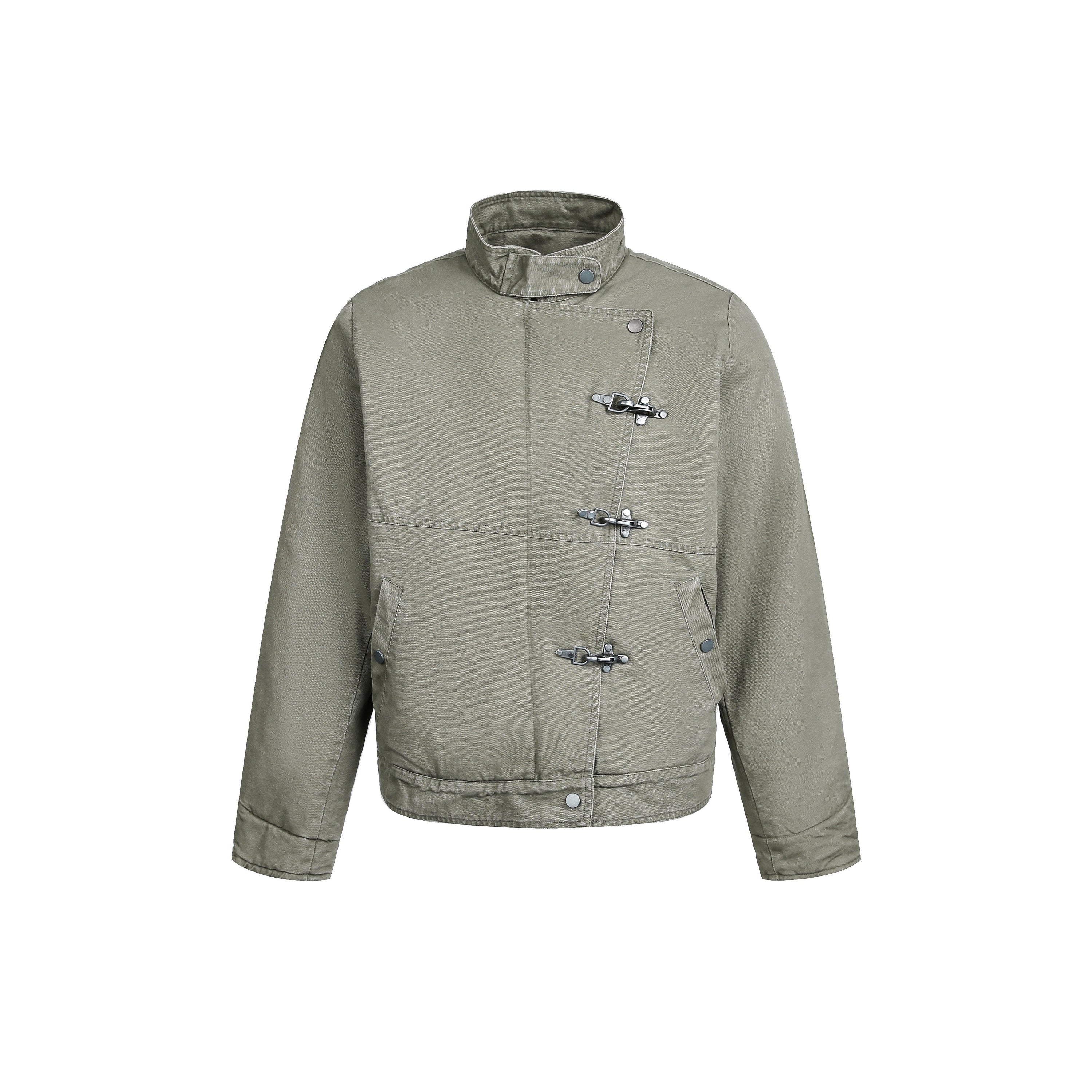 Metal Clasp Utility Jacket | Military-Inspired Cotton Jacket